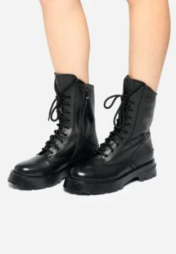 Botines Con Cordones - Black