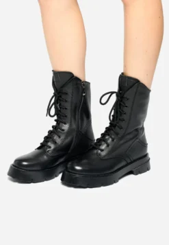 Botines Con Cordones - Black